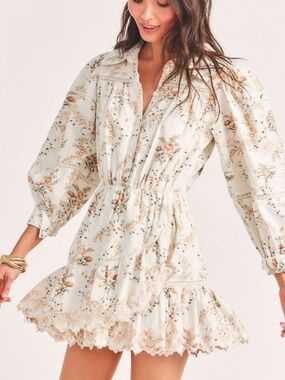 LoveShackFancy Dubov Mini Dress - Amber Dust